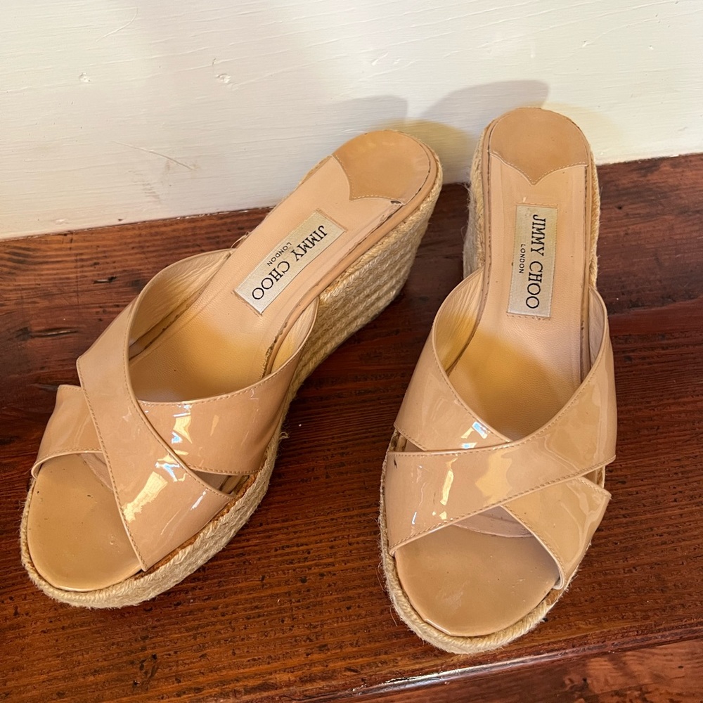 Jimmy Choo Espadrille Wedge Sandal Patent Leather
